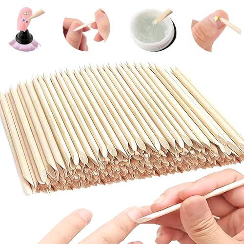 Bastoncini in Legno d'arancio per Unghie 500 Pezzi 4, 5 Pollici Bastoncini in Legno a Doppia Faccia monouso per Spingere Le cuticole per Tecnici e saloni.