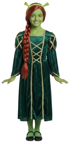 Kids Princess Ogre Costume – Child's Green Dress Outfit with Ogre Ears, Ginger Wig & Green Face Paint – Fairy Tale Fancy Dress for Girls & Halloween Fun - Small