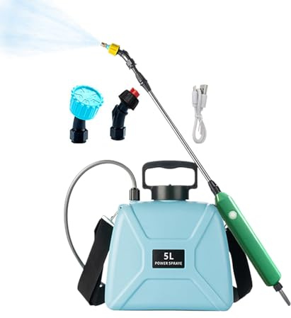 Pulverizador de jardín de 5 litros, herramienta de riego con 3 boquillas de niebla con correa para el hombro, varita telescópica, pulverizador de agua portátil para jardín, spray de agua para césped