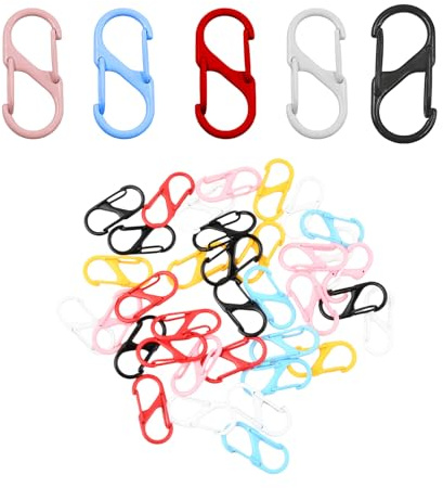 Ziyonix 30 Stück S Karabiner, Karabinerhaken Klein 32mm Mini Karabinerhaken Metall Schraubkarabiner Doppelfeder 2 Öffnungen Anti-Diebstahl für Outdoor Camping Zuhause Wandern (6 Farben)