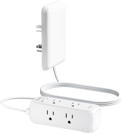 Olcorife Flat Outlet Extender with Cover, Flat Plug Power Strip with 6 AC Outlets, 2000 Joules Surge Protector, 3FT Flat Extension Cord, Home Office Travel Dorm Room Essentials