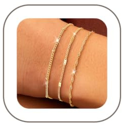 ZOERAY 3-delar Damarmband Silver Guld Vattentätt 18K Guldpläterade Halsband Justerbara Vänskapsarmband Stiva Armband Guldpläterade Armband Set Smyckespresent för Kvinna Flicka, 18.5 cm, Mässing