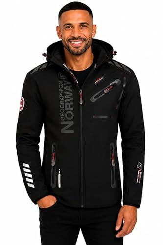 Geographical Norway Royaudb Men Softshelljacke Distribrands Production mit Kapuze Wasserdicht Outdoor Taktische Atmungsaktive Jacke für Wandern Skifahren Herbst Winter Früh