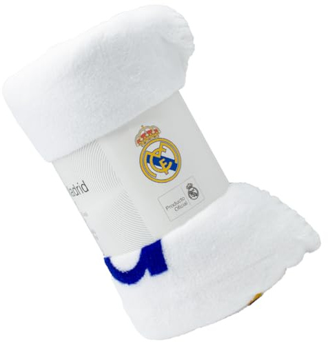 ms móvil shop Manta Coralina Real Madrid Oficial 150x95 cm | 100% Poliéster Suave y Cálido | Escudo del Real Madrid | Licencia Oficial Aficionados al Fútbol, Niños y Adultos