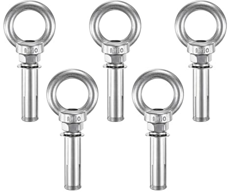 M METERXITY 5-Pack Ancres Pour Béton Pitons À Œil, M10x60mm 304 Acier Mur Béton Brique Ancres À Expansion Vis Fixation Pour Toiles D'Ombre, Pitons À Œil Épaulés