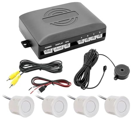 Système De Radar De Recul Capteurs Radar Recul Arrière CVBS pour Voiture Moniteur Stationnement Vidéo Avertisseur Sonore Affichage Image Alerte 4(Blanc)