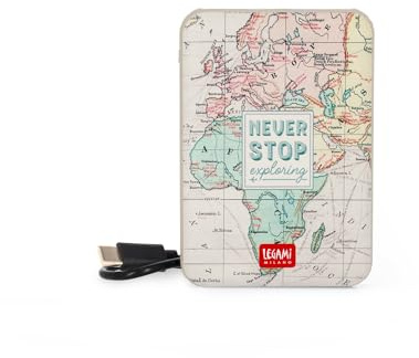 Legami - Power Bank, Supercharge, Tema Travel, 2 porte, Type-C e 1 USB, ricarica fino a 2 Dispositivi contemporaneamente, Cavo di ricarica Type-C incluso, Capacità 5000 mAh