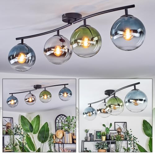 HOFSTEIN Deckenleuchte Gastor, 4-flammige Deckenlampe aus Metall/Glas in Schwarz/Blau/Grün/Chrom/Rauch/Klar, Leuchte im Vintage-Design (Ø Schirme 15cm), E14, Esszimmer, Schlafzimmer, Wohnzimmer, Küche