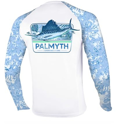 Palmyth Fishing Shirt for Men Long Sleeve Sun Protection UV UPF 50+ T-Shirts with Pocket (Sailfish Tide,X-Large)