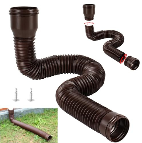 Prolunga Flessibile per Grondaia, Prolunga Rotonda per Tubo di Scarico per 80/100 mm Tubo Pluviale, Allungabile da 35 a 150 cm per Tubo Pluviale Accessori (Marrone)