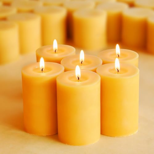 2 x 3 inch Natural Beeswax Pillar Candles Set of 6, Smokeless Dripless Pure Beeswax Candle with Natural Scent for Room Decoration Emergency Party, Long Lasting Burn Time, Yellow Raw