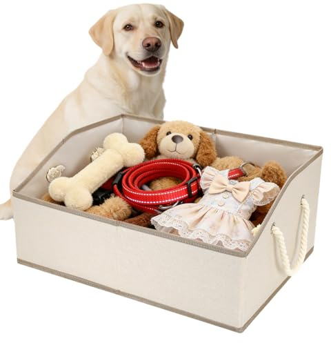 Nage-Bay Dog Toy Basket With Handle, Foldable Dog Toy Box for Living Room Area, 20 Basket for Dog‘s Toys, Clothes, Organizers and Storage with Hard Board, Anti-slip for Pet Toys