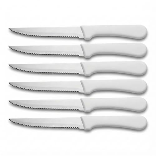 l&j Coltelli da Tavola Coltello da Bistecca Seghettato in Acciaio Set n 6 Pezzi Coltelli da Cucina Lama 11 cm, Adatto per Carne Pomodoro Bistecca Affettare Pane Posate Lavabile in Lavastoviglie