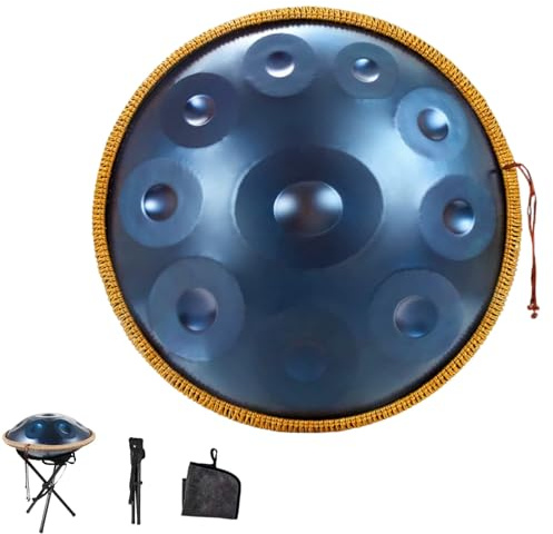 Handpan Instrument, 22 Zoll, 12 Töne, Steel Tongue Drum In D-Moll, 440 Hz – Professionell Gestimmt, Mit Tasche & Ständer, Für Anfänger, Profis, Musiktherapie(Blau,432HZ/9Note)