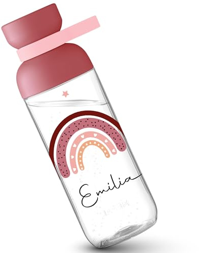 Kinder Trinkflasche Mepal Flasche - Boho Regenbogen Sterne mit Name personalisiert - Scandi Rainbow Geschenk - 500 ml - Rosa