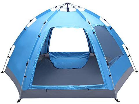LEADZM Campingzelt 3-4 Personen, Pop-Up Tragbar, Wasserdicht Winddicht UV-Schutz, Fiberglas Gestell, Ideal für Outdoor Camping Picknick
