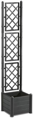 COSE DA CASA Fioriera Antracite con vaso rettangolare cm 100x43 o vaso quadrato 43x43 e Spalliera Grigliata separe' alta cm 195 graticola rampicante per piante e fiori (Fioriera quadrata 43x43 cm)