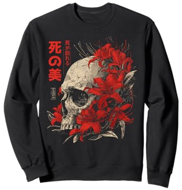 Rosso Ragno Giglio Fiore Cranio Scheletro Anime Giapponese Felpa