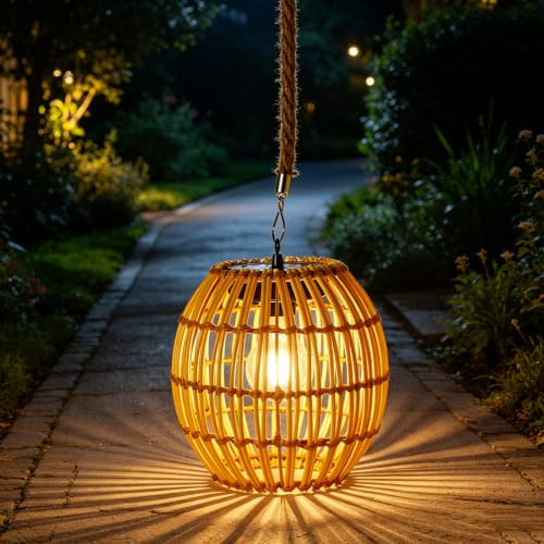 Solarlampen für Außen Hängend,Solar Hängelampe,Solarlampen für Außen Garten,Rattan Solar Laternen,Garten Deko für Draußen Wetterfest,für Balkon Terrassen Patio Bar Hof