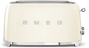 Smeg, Tostapane 2x4 TSF02CREU, 2 Scomparti per 4 fette, 6 Livelli di Doratura, Funzione Riscaldamento, Scongelamento e Bagel, Espulsione Automatica del Pane, Cassetto Raccoglibriciole, 1500W, Panna