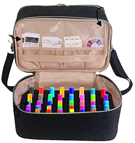 Maniküre Organisatoren und Lagerung - Doppelschicht-Nagellack Tragetasche,Reise-Make-up-Tasche für Nagelkunst Make-up Pinsel für Schmuck, passend für 40 Flaschen