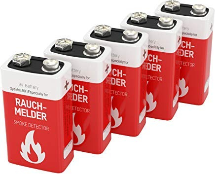 ANSMANN 5x Batterie Litio per rilevatori di fumo incendi - Pacchi batterie 9V per sensori movimento allarme rilevatore CO - E-Blocco qualità premium