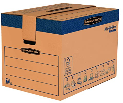 BANKERS BOX Umzugskarton SmoothMove, Heavy Duty, aus doppelt verstärkter Wellpappe mit Tragegriffen, schneller FastFold Aufbau ohne Klebeband, 127 Liter, 45.5 x 60.5 x 45.5 cm, 5 Stück