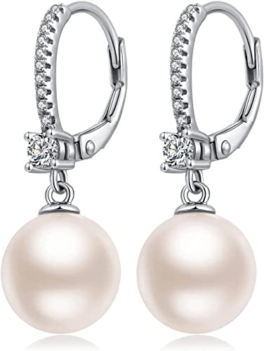 18 Karat Weiß Vergoldet Perlen Ohrringe Damen 10MM Süßwasserperlen 925 Sterling Silber Schmuck Geschenk für Damen