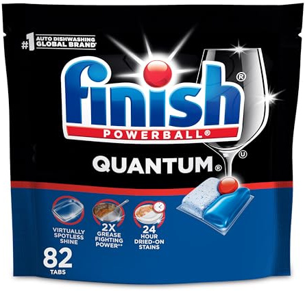 Finish Quantum Dishwasher Pods, No Pre-Rinse Dishwasher Detergent Soap Removes 24HR Dried-On Stain and Grease, Leaving a Virtually Spotless Shine, 82 Count