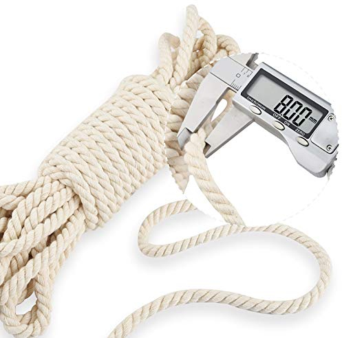 8mm 10M Makramee Baumwollschnur, Jalan Pflanzen Kleiderbügel Wandbehang Häkeln Bohemia Dream Catcher DIY - Ungefärbt Natürliche Schnur Seil Weiß