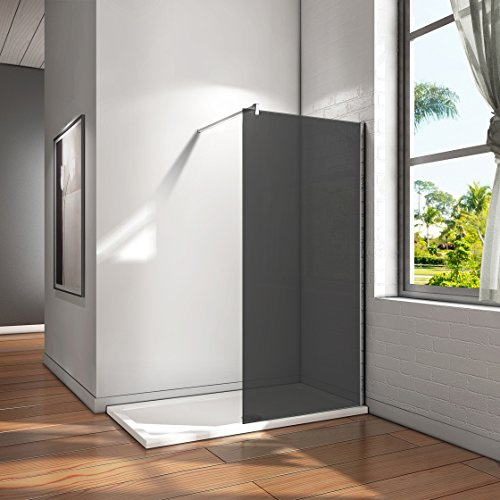 120x200cm Walk in Dusche Duschabtrennung Duschwand 8mm Nano Graues Glas Trennwand mit Stabilisierungsstange