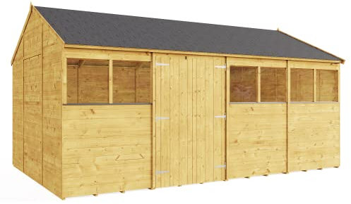 BillyOh Garden Storage Shed 16 x 10 | Wooden Garden Shed with Floor, Roof and Felt | Expert Reverse Apex Outdoor Storage Sheds Building (Windowed, 16x10) Brown