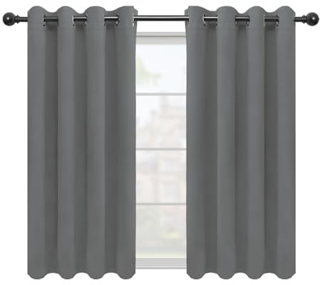 Easy-Going Blackout Curtains for Bedroom, 2 Panels Solid Thermal Insulated Grommet and Noise Reduction Window Drapes, Room Darkening Curtains for Living Room (52x63 in,Gray)