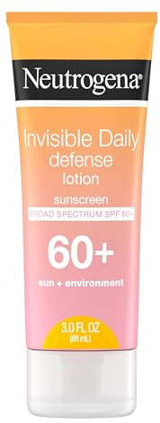 Neutrogena Invisible Daily Defense Sunscreen Lotion, Broad Spectrum SPF 60+, Oxybenzone-Free & Water-Resistant, Sun & Environmental Aggressor Protection, Antioxidant Complex, 3.0 fl. oz