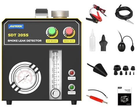AUTOOL SDT205S Auto EVAP Nebelmaschinen-Lecksucher DC 12V, Kfz-Kraftstoffrohr-Leckage-Diagnosetester/Ortungsgerät mit einstellbarem Durchflussmesser/Dual-Modi/Display, Evap Rauchmaschine mit Adapter