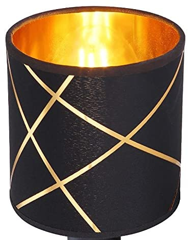 Lampenschirm E27 Vintage Schwarz/Gold – Textil Ersatzschirm für Tischlampe, Stehlampe, Pendelleuchte & Retro Hängelampe – E27 Fassung, Ø 13 cm, Modernes Schwarz/Gold Muster, Retro Industrial Design