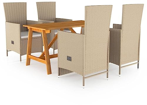 vidaXL Gartenmöbel Set 5-TLG. Sitzgruppe Gartengarnitur Sitzgarnitur Gartenset Tisch Stühle Gartentisch Esstisch Gartenstuhl Gartensessel Beige