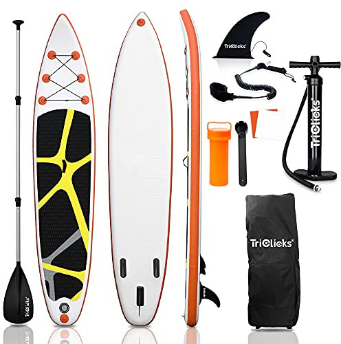 SUDOO 10ft Aufblasbares Stand Up Paddling Board, Premium SUP Board Komplettset, mit Paddel, Flosse, Leine, Pumpe, Rucksack für Anfänger mit Allen Fähigkeiten für Erwachsene (300 x 76 x 15 cm)(Orange)