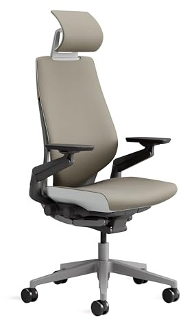 Steelcase Gesture Ergonomischer Bürostuhl mit 360° Armlehnen, 3D-Live Back Lumbalstütze, anpassbarer Kopfstütze Trüffel, 66 x 62.5 x 107