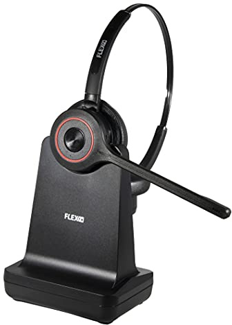 Écouteurs stéréo sans fil avec chargeur de table – Casque sans fil pour PC et téléphone portable avec microphone antibruit – On-Ear FLEX Redline R6 au bureau - Noir