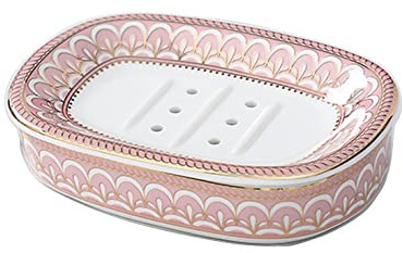 KiaoTime Jabonera para ducha de baño, soporte de jabón de cerámica rosa con escurridor, barra de cuerpo de gran tamaño, bandeja de jabón para baño, cocina y bañera