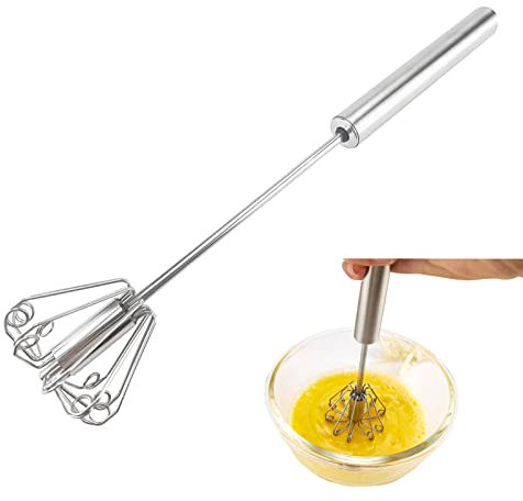 Semi-automatic Egg Whisk Stainless Steel Hand Push Whisk For Egg Beater, Milk Frother, Mixer Stirrer, for Blending, Whisking, Beating & Stirring （12 inch)