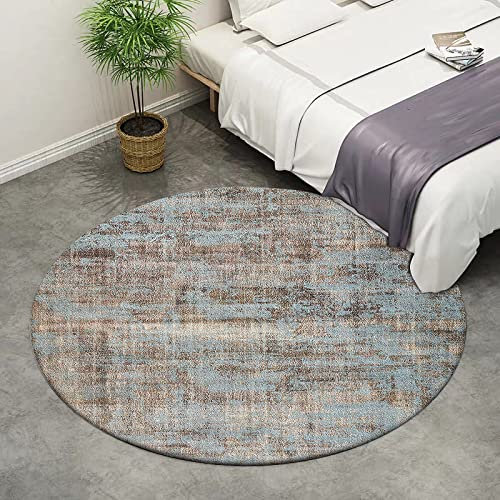 Designer Teppich Rund Kurzflor Moderner Orientteppich Klassisch Gemustert Ornamente für Wohnzimmer Schlafzimmer Kinderzimmer,Blauer steinbrauner Abstrakter beunruhigter Effekt Round ø200cm