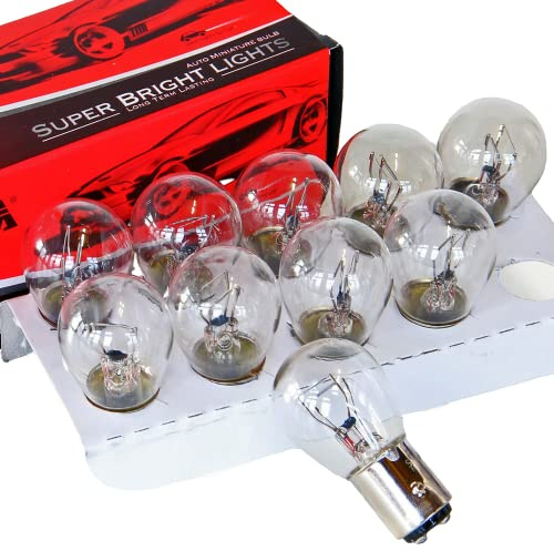 Recambo 10x Glühbirne Scheinwerferlampe Birne 21W / 5W 12V Abblendlicht Fernlicht Glühlampen | E - Prüfzeichen | Sockel BAY15D - Warm Weiß