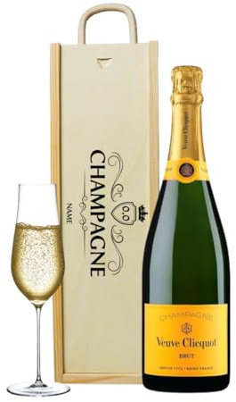 Veuve Clicquot Personalised Champagne Gift Set in Wooden Presentation Gift Box - 75cl - Congratulations Gifts, Sparkling Wine Gifts, Thank You Hamper, Birthday and Christmas Presents