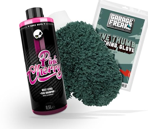 Autowäsche Bundle - Autoshampoo Nuke Guys Pink Cherry Shampoo 0,5L + Garage Freaks One Thumb Washing Glove - Autopflege Set mit Waschhandschuh und Auto Shampoo