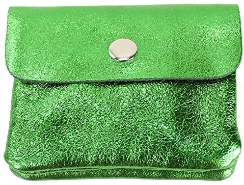 modamoda de P09 Damen Münzgeldbörse Geldbörse Portemonnaie Klein Leder Made in Italy P09, Farbe:Grün-Metallic