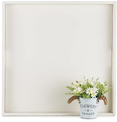 Hanobe Vassoio quadrato grande ottomano: vassoio extra large bianco per ottomani, vassoio decorativo in pelle con manici per tavolino da caffè soggiorno 55,9 x 55,9 cm