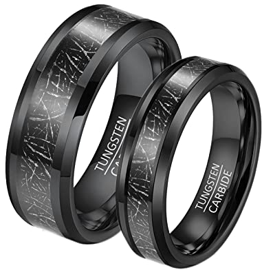 BCughia Freundschaftsringe Beste Freundinnen, Herrenring Schwarz 6 mm 8 mm Schwarze Ringeinlage aus Metall Damengröße 65 (20.7), Herrengröße 60 (19.1)