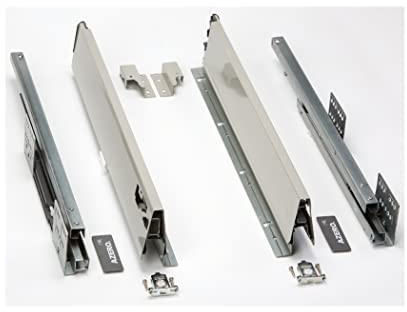 Cajón de cocina AZERODESIGN altura 84mm guías de freno de extracción total, rieles de hasta 50 kg de peso, color en gris laterales regulables, para cocinas,cajoneras, armarios (500MM)